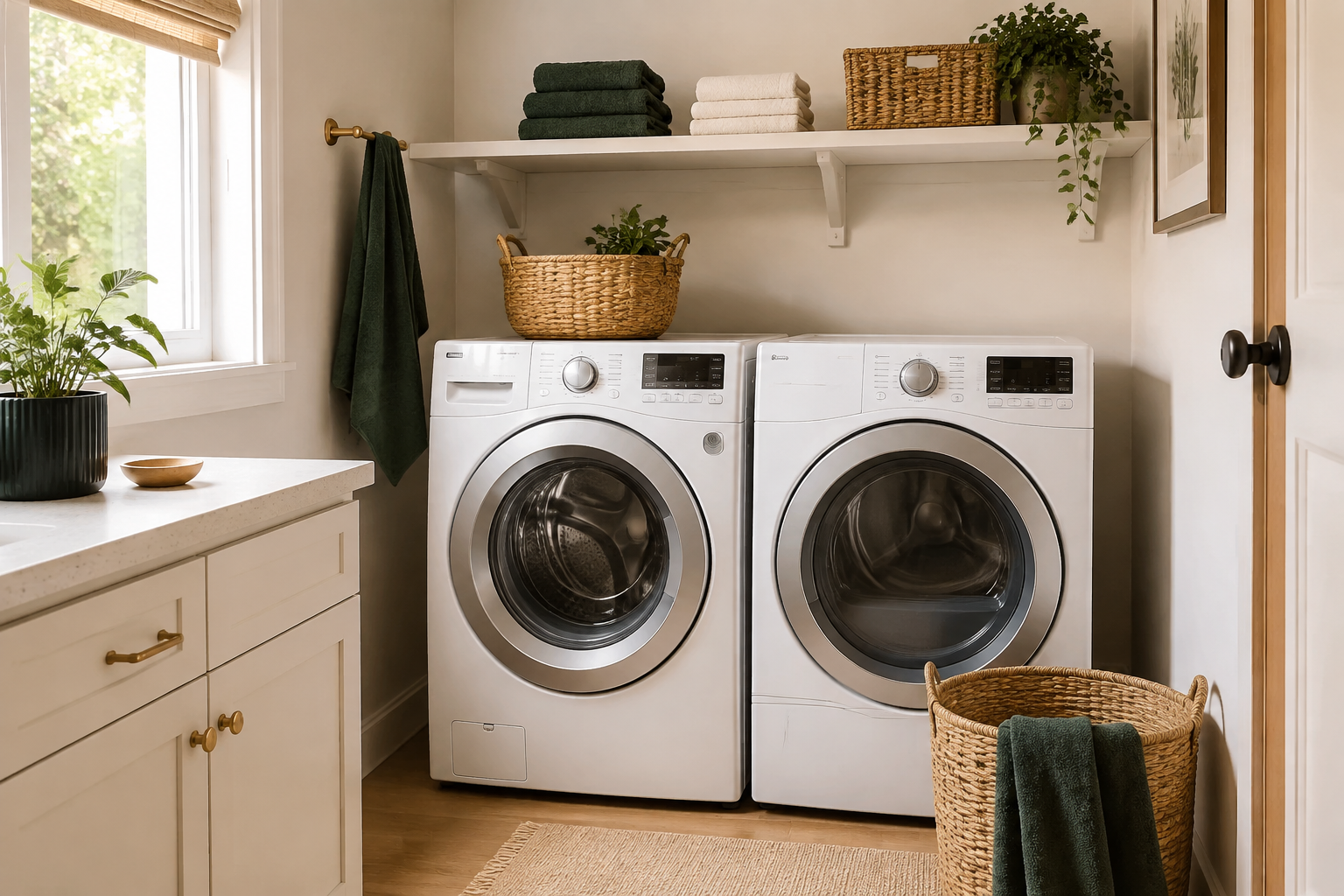A clean residential laundry area with washer and dryer